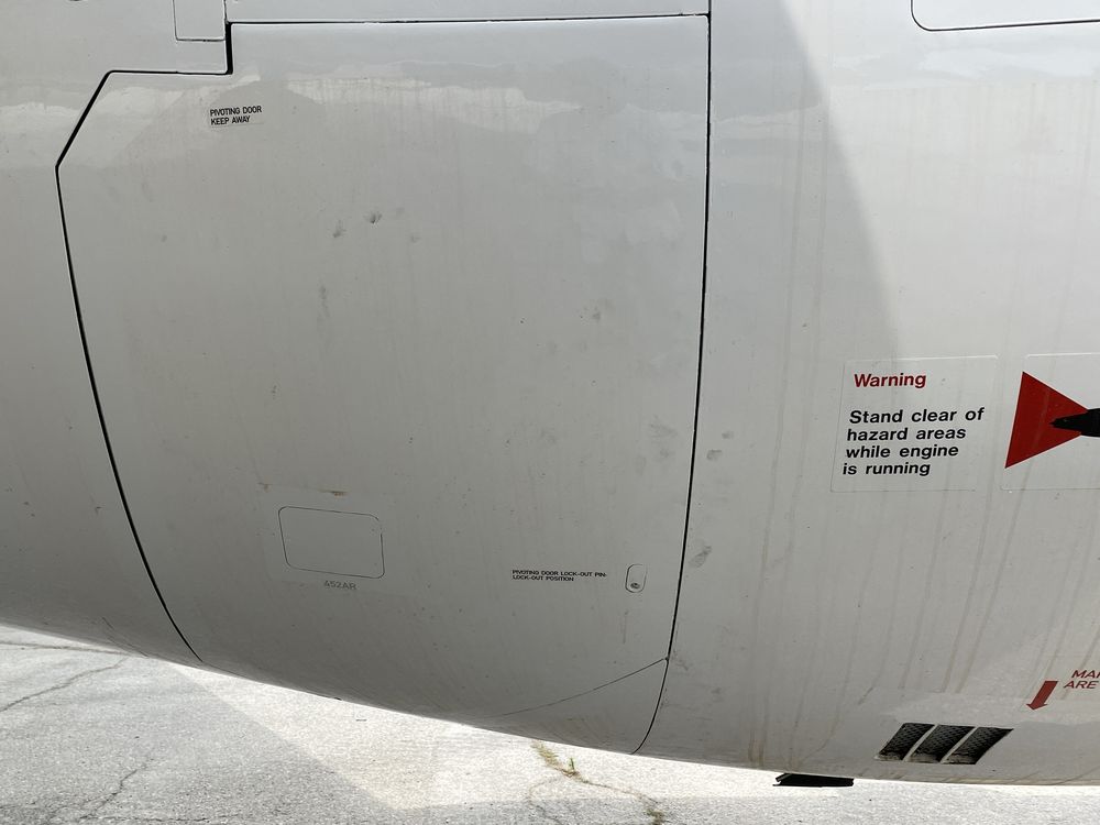 Engine fan cowl doors during a daytime exterior inspection