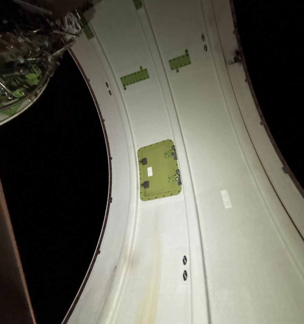 Inside an opened engine nacelle cowl